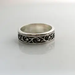 Серебряное кольцо с цветочным орнаментом, Проба: 925, Размер Кольца: 15