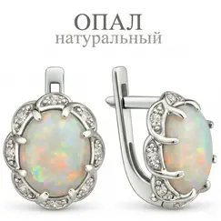 Серебряные серьги с крупным натуральным опалом