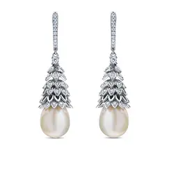 Серьги с жемчугом из белого золота 585 пробы