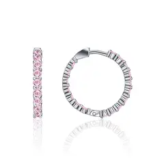 Серьги хупы с розовыми камнями из серебра 925 пробы