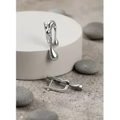 Серьги крупные капли мятый металл ювелирные серебро 925