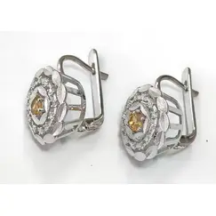 Ювелирные серьги из серебра с цитрином и фианитами