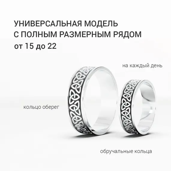 Кольцо оберег с орнаментом Трилистник (Трикветр), Проба: 925, Размер Кольца: 15, изображение 4
