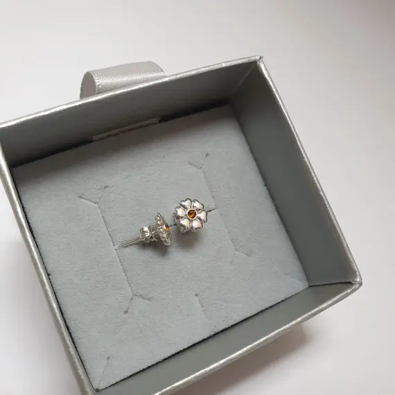 Серебряные серьги гвоздики серебро 925 с цитрином, изображение 7