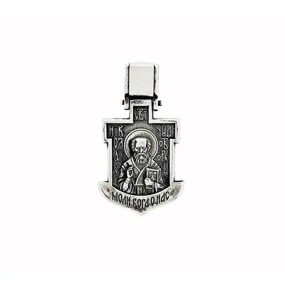 Подвеска Распятие Христово-Николай Чудотворец нательная иконка из серебра 925 пробы, изображение 2