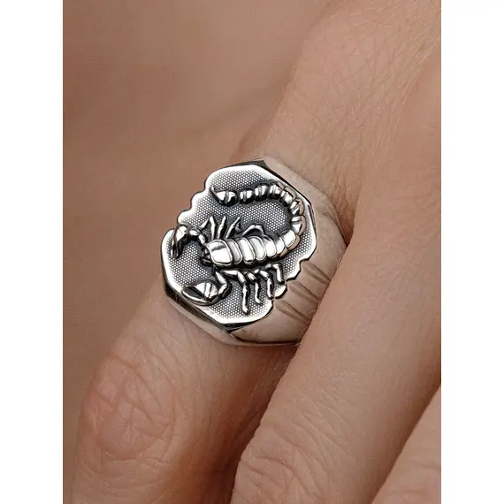 Серебряное кольцо 925 печатка скорпион, Проба: 925, Размер Кольца: 17,5, изображение 11