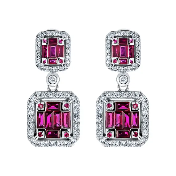 Серьги с рубинами из белого золота 585