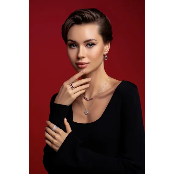 Серьги с рубинами из белого золота 585, изображение 2