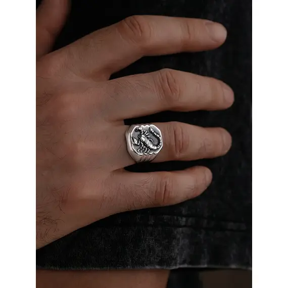 Серебряное кольцо 925 печатка скорпион, Проба: 925, Размер Кольца: 17,5, изображение 7