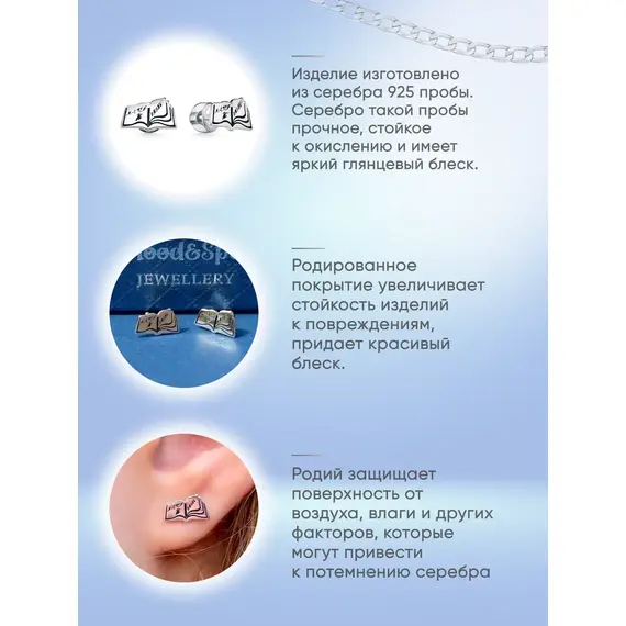 Серьги серебро Книги, изображение 5