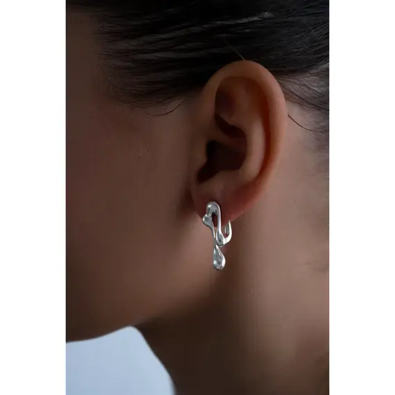 Серьги крупные капли мятый металл ювелирные серебро 925, изображение 3