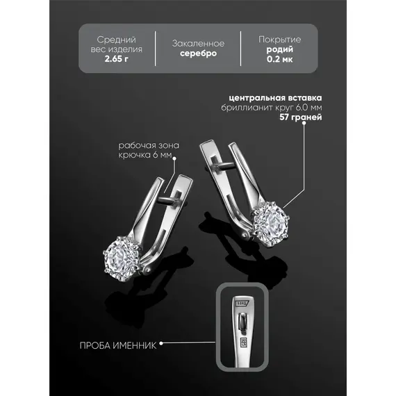 Серьги из серебра 925 пробы с бриллианитом, изображение 5