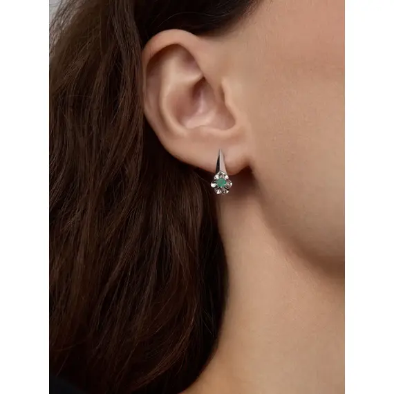 Серьги цветочки серебро 925 с изумрудом, изображение 6