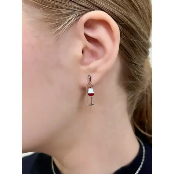 Серьги серебро вино бутылка и бокалы, изображение 7