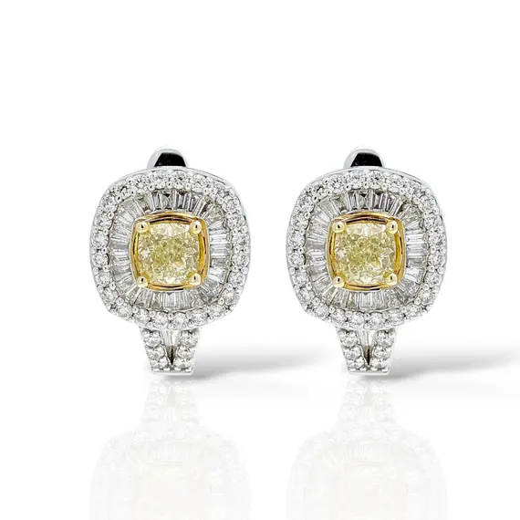 Серьги с бриллиантами fancy yellow из белого золота 585, изображение 2
