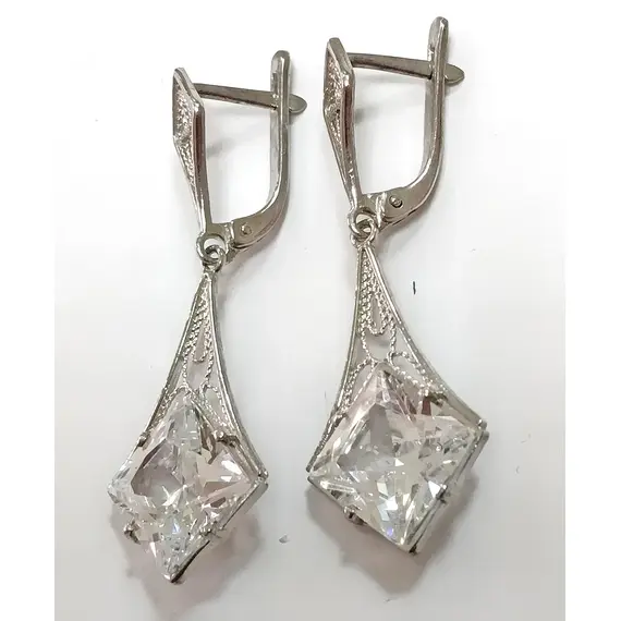 Ювелирные серьги из серебра с фианитами, изображение 2