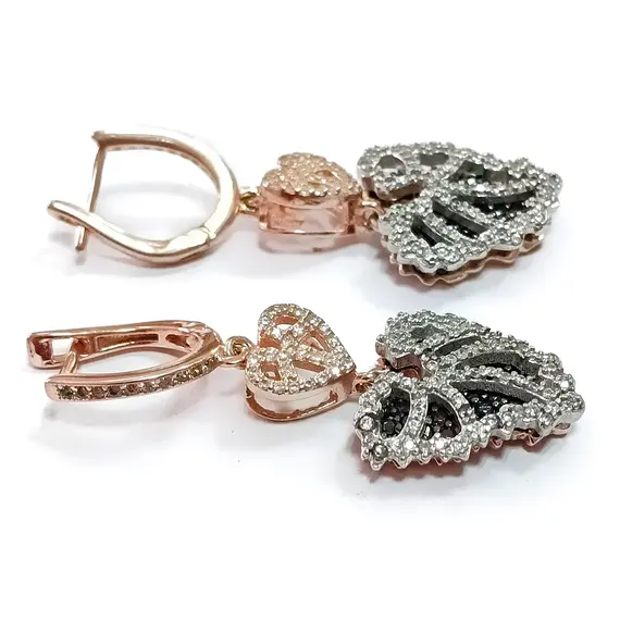 Серьги, ювелирные, серебро 925, вставка фианиты, с позолотой, изображение 2