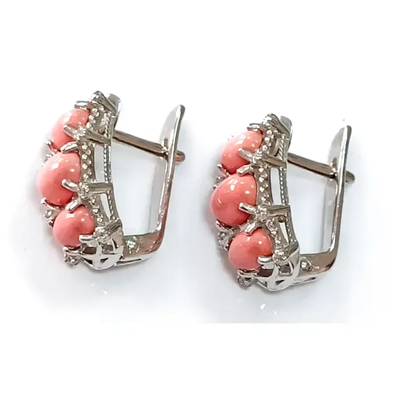 Серьги ювелирные, серебро, кораллы, изображение 2