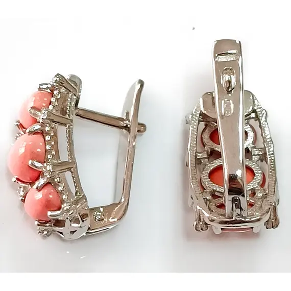 Серьги ювелирные, серебро, кораллы, изображение 4