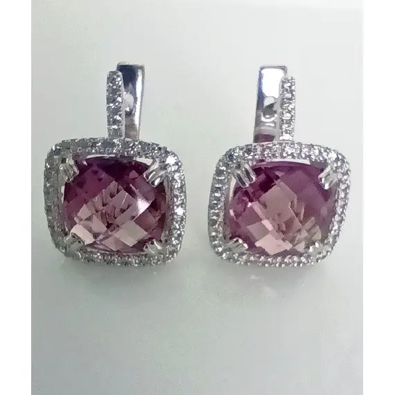 Серьги серебряные Эстерелла, 925 проба, с выращенным александритом и фианитом, изображение 2
