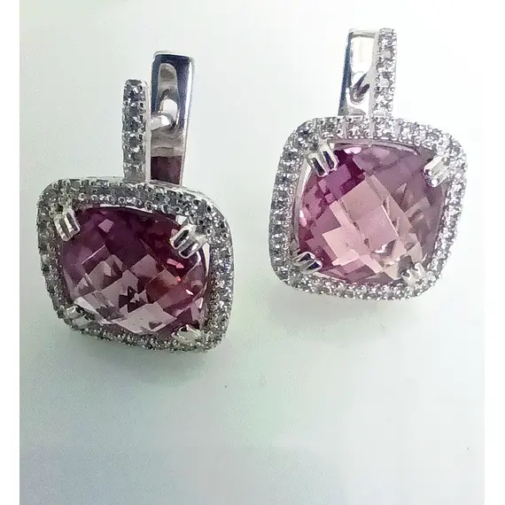 Серьги серебряные Эстерелла, 925 проба, с выращенным александритом и фианитом