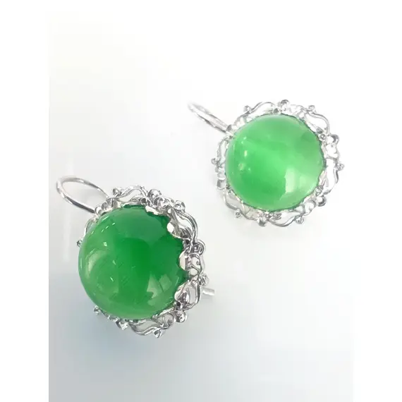 Серьги "Эстерелла", родированные, с кошачьим глазом, серебро 925*/Ф, изображение 5
