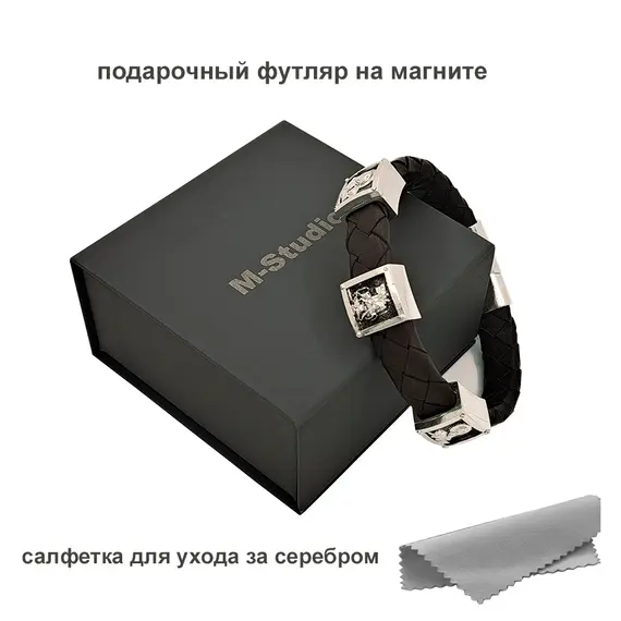 Браслет мужской православный с иконами из натуральной кожи и серебра 925 пробы, изображение 7